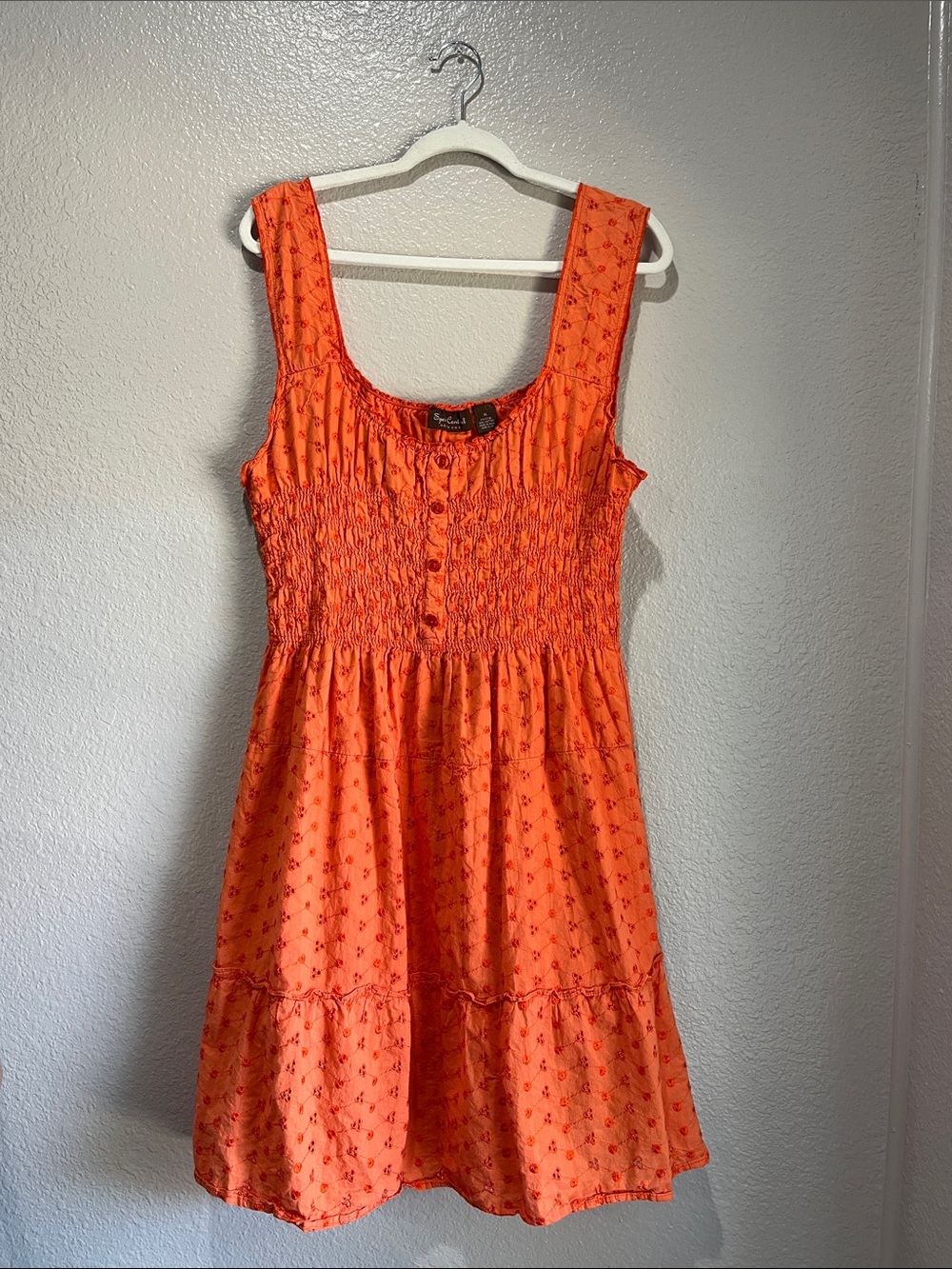 Speed Control Orange Smocked Button-Front MIDI Sundress Sz XL Boho Cottagecore